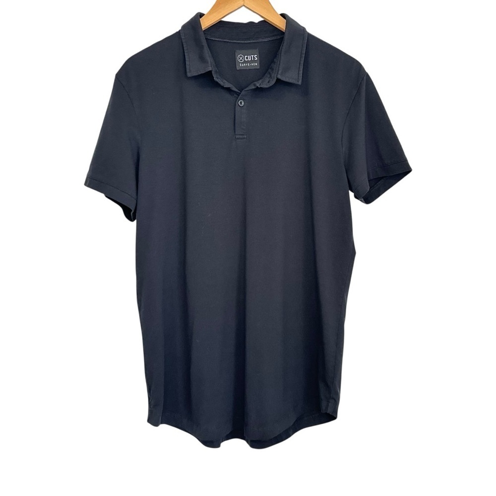 CUTS Mens Curve-Hem Short Sleeve Polo Shirt Sz Med? Black Stretch Golf Casual